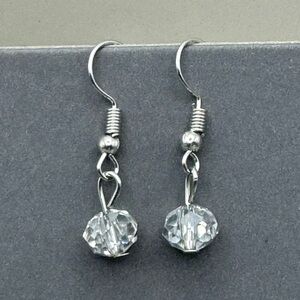 Clear Faceted Crystal Drop Earrings - Silver-tone Dangle